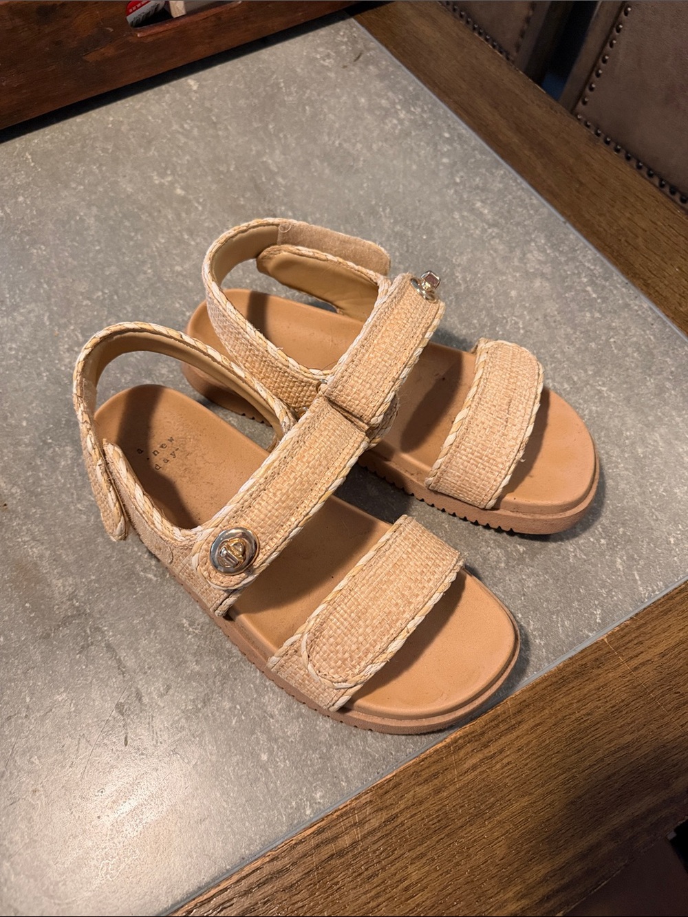 a new day Tan Textured Hook-and-Loop Sandals